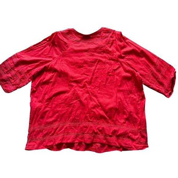 Catherines Women’s 3X Orange Red Boho Peasant Blouse Tunic Top Pintuck Lace - Picture 2 of 8